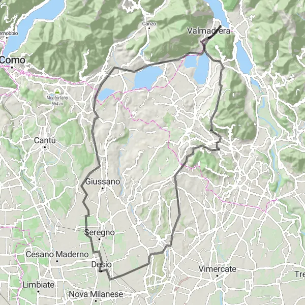 Map miniature of "The Serpentine climb to Monte Crocione" cycling inspiration in Lombardia, Italy. Generated by Tarmacs.app cycling route planner