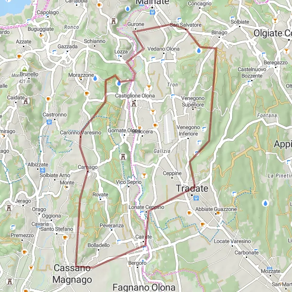 Miniaturní mapa "Gravel Route to Tradate, Carnago and Castiglione Olona" inspirace pro cyklisty v oblasti Lombardia, Italy. Vytvořeno pomocí plánovače tras Tarmacs.app