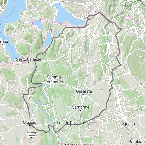 Mapa miniatúra "Okruh od Malnate s výhľadom na Ticino" cyklistická inšpirácia v Lombardia, Italy. Vygenerované cyklistickým plánovačom trás Tarmacs.app