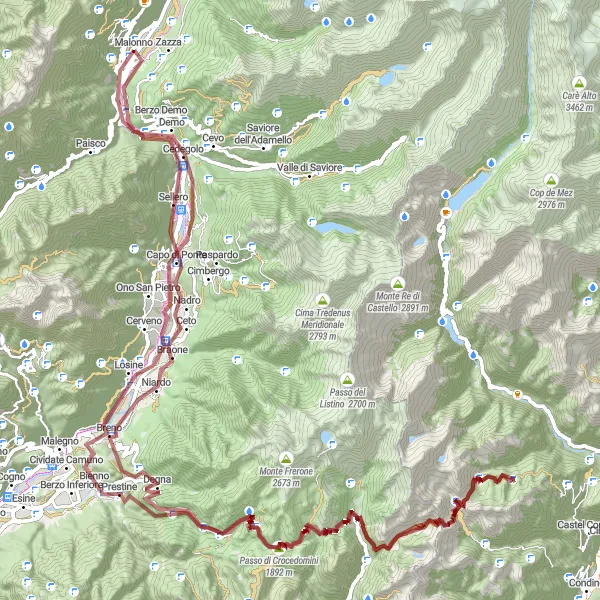 Miniatua del mapa de inspiración ciclista "Ruta de Grava por Malonno" en Lombardia, Italy. Generado por Tarmacs.app planificador de rutas ciclistas
