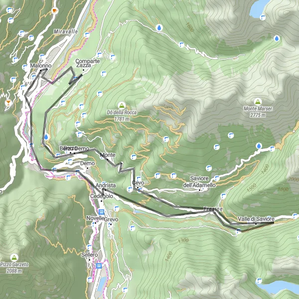 Miniature de la carte de l'inspiration cycliste "Exploration des Vallées de Lombardia" dans la Lombardia, Italy. Générée par le planificateur d'itinéraire cycliste Tarmacs.app