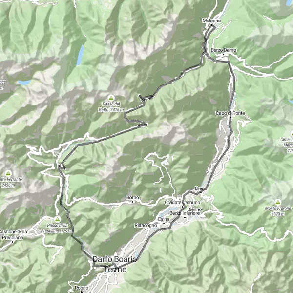 Miniatua del mapa de inspiración ciclista "Ruta épica por Berzo Inferiore y Passo del Vivione" en Lombardia, Italy. Generado por Tarmacs.app planificador de rutas ciclistas