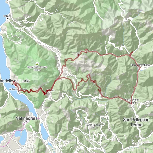 Map miniature of "Gravel Adventure and Mountainous Terrain" cycling inspiration in Lombardia, Italy. Generated by Tarmacs.app cycling route planner