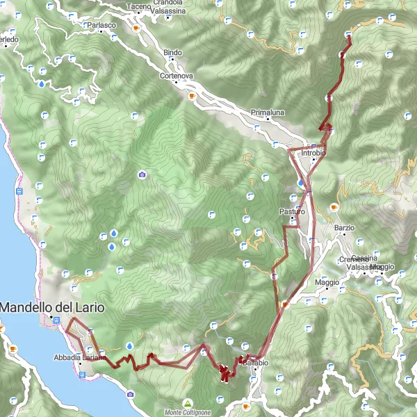 Miniatua del mapa de inspiración ciclista "Ruta de Ciclismo de Grava a Pasturo" en Lombardia, Italy. Generado por Tarmacs.app planificador de rutas ciclistas