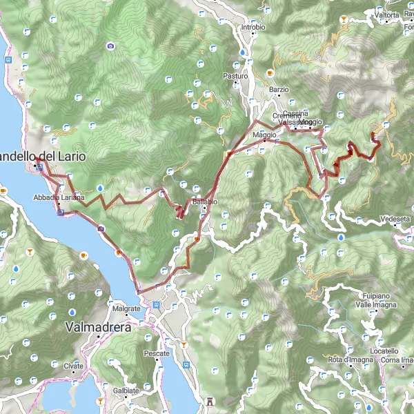 Kartminiatyr av "Eventyrlig Sykkeltur rundt Abbadia Lariana" sykkelinspirasjon i Lombardia, Italy. Generert av Tarmacs.app sykkelrutoplanlegger