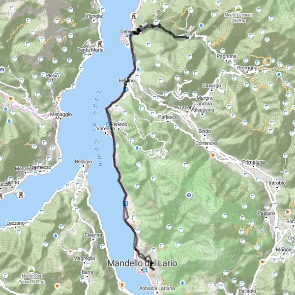 Map miniature of "Lakeside Beauty and Mountain Escapades" cycling inspiration in Lombardia, Italy. Generated by Tarmacs.app cycling route planner