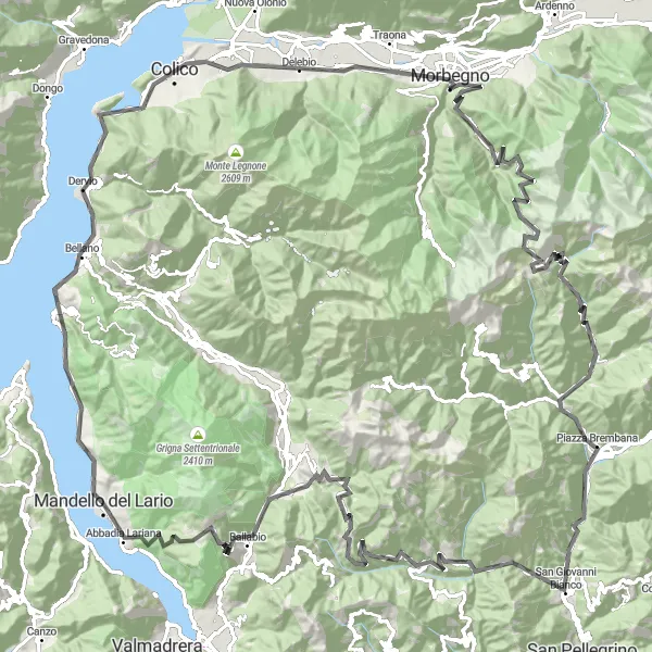 Miniature de la carte de l'inspiration cycliste "Tour des Lacs et des Sommets" dans la Lombardia, Italy. Générée par le planificateur d'itinéraire cycliste Tarmacs.app