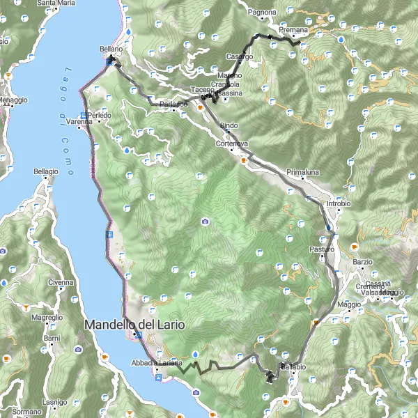 Zemljevid v pomanjšavi "Pot ob obali jezera v naravnem okolju" kolesarske inspiracije v Lombardia, Italy. Generirano z načrtovalcem kolesarskih poti Tarmacs.app