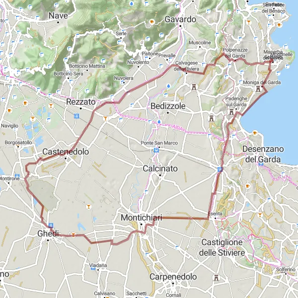 Zemljevid v pomanjšavi "Pustolovska kolesarska pot po Manerba del Garda" kolesarske inspiracije v Lombardia, Italy. Generirano z načrtovalcem kolesarskih poti Tarmacs.app