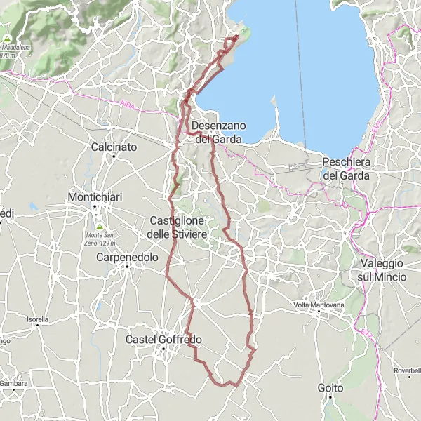 Miniaturní mapa "Gravel Manerba del Garda - Montinelle loop" inspirace pro cyklisty v oblasti Lombardia, Italy. Vytvořeno pomocí plánovače tras Tarmacs.app
