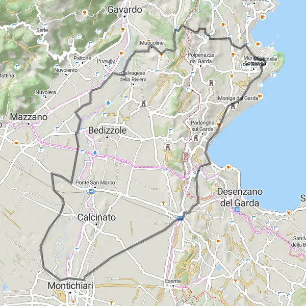 Miniaturní mapa "Jízda okolo Monte delle Monache" inspirace pro cyklisty v oblasti Lombardia, Italy. Vytvořeno pomocí plánovače tras Tarmacs.app