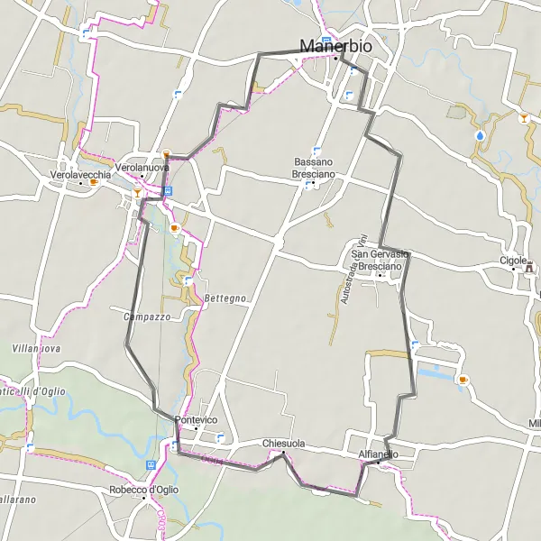 Miniaturní mapa "Okruh kolem Manerbia" inspirace pro cyklisty v oblasti Lombardia, Italy. Vytvořeno pomocí plánovače tras Tarmacs.app