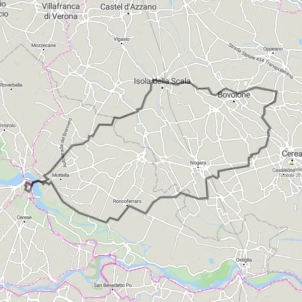 Kartminiatyr av "Kulturruten til Mantua" sykkelinspirasjon i Lombardia, Italy. Generert av Tarmacs.app sykkelrutoplanlegger