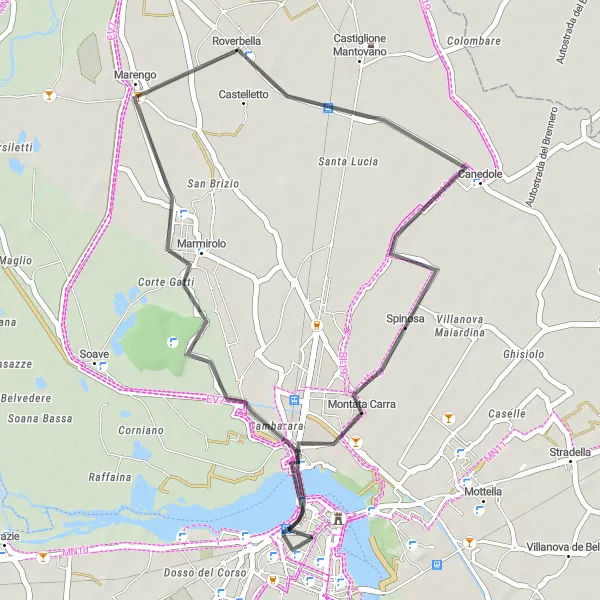 Miniature de la carte de l'inspiration cycliste "Parcours en Route près de Mantova" dans la Lombardia, Italy. Générée par le planificateur d'itinéraire cycliste Tarmacs.app