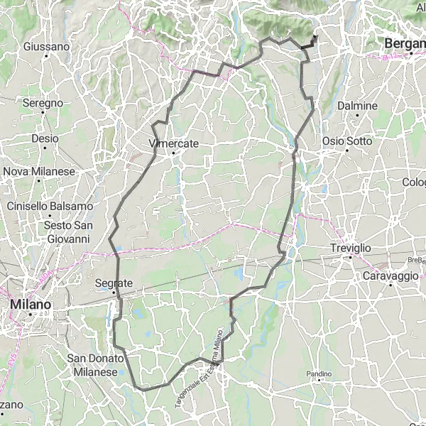 Map miniature of "The Historical Towns Route" cycling inspiration in Lombardia, Italy. Generated by Tarmacs.app cycling route planner