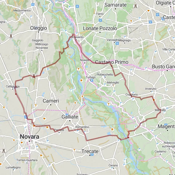 Miniaturní mapa "Gravelová cyklotrasa kolem Marcalla" inspirace pro cyklisty v oblasti Lombardia, Italy. Vytvořeno pomocí plánovače tras Tarmacs.app