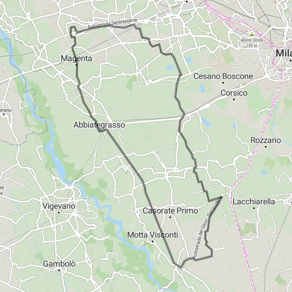 Mapa miniatúra "Cestná cyklotrasa okolo Marcallo" cyklistická inšpirácia v Lombardia, Italy. Vygenerované cyklistickým plánovačom trás Tarmacs.app