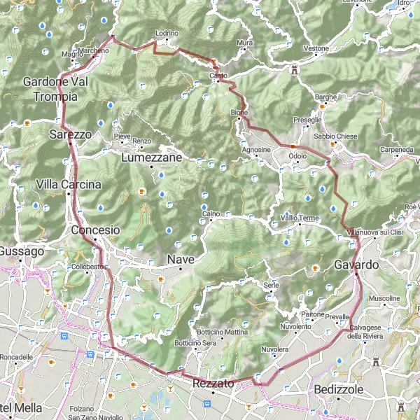 Zemljevid v pomanjšavi "Gorska kolesarska pot Campo Castello - Marcheno" kolesarske inspiracije v Lombardia, Italy. Generirano z načrtovalcem kolesarskih poti Tarmacs.app