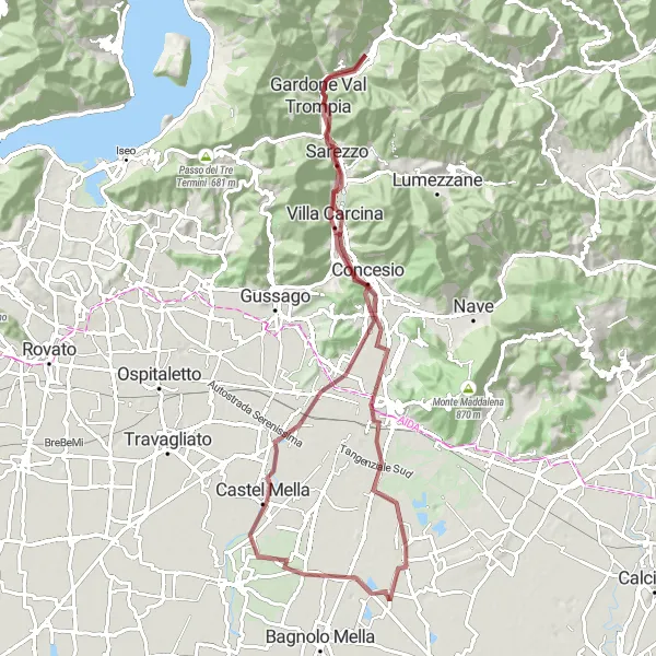Miniatua del mapa de inspiración ciclista "Ruta de Grava de Marcheno a Punta Ramenghi" en Lombardia, Italy. Generado por Tarmacs.app planificador de rutas ciclistas