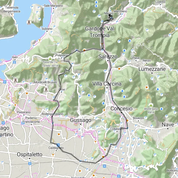 Miniaturní mapa "Krátká jízda po silnici kolem Marchena" inspirace pro cyklisty v oblasti Lombardia, Italy. Vytvořeno pomocí plánovače tras Tarmacs.app