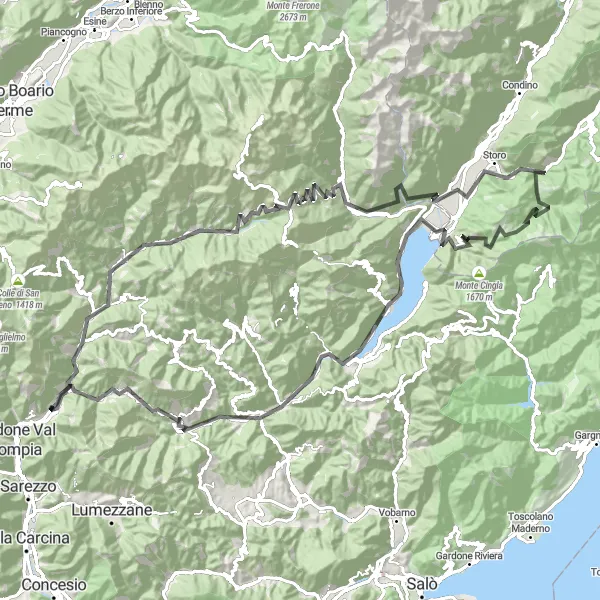 Kartminiatyr av "Utforsk Monte Crestole og Lago d'Idro" sykkelinspirasjon i Lombardia, Italy. Generert av Tarmacs.app sykkelrutoplanlegger