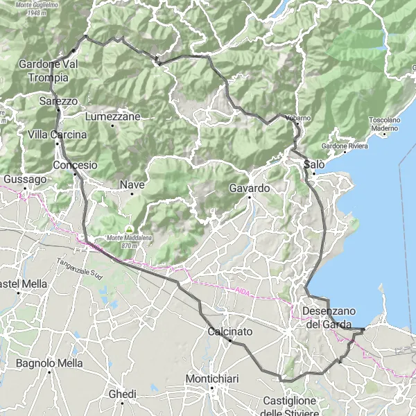 Map miniature of "Lake Garda Loop" cycling inspiration in Lombardia, Italy. Generated by Tarmacs.app cycling route planner