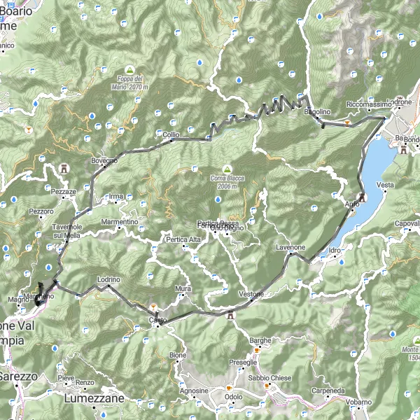 Miniatua del mapa de inspiración ciclista "Ruta de Carretera Monte Crestole" en Lombardia, Italy. Generado por Tarmacs.app planificador de rutas ciclistas