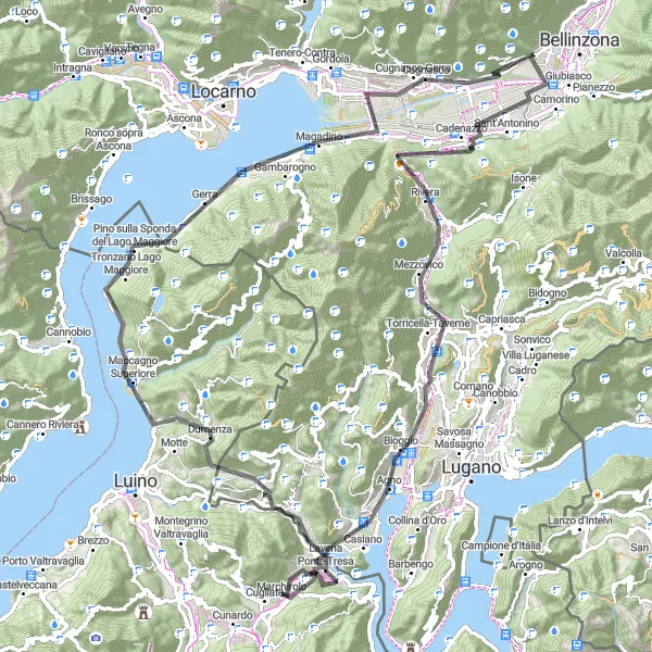 Kartminiatyr av "Utsikt över Lago Maggiore från Monte Ceneri" cykelinspiration i Lombardia, Italy. Genererad av Tarmacs.app cykelruttplanerare