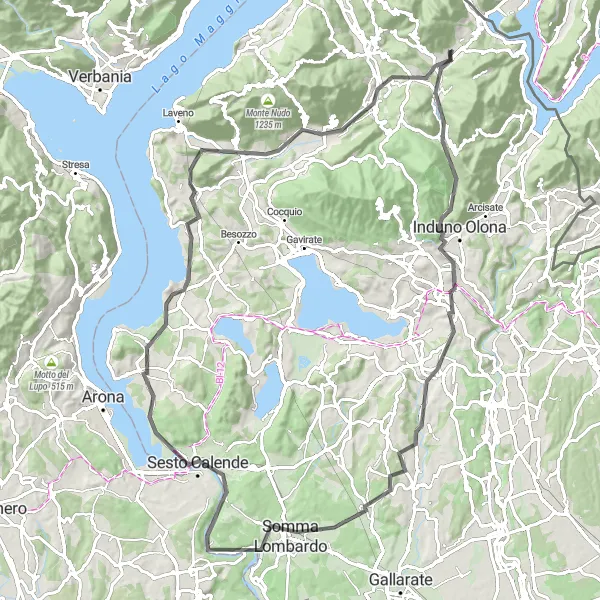 Miniatua del mapa de inspiración ciclista "Ruta rural por Varese y Golasecca" en Lombardia, Italy. Generado por Tarmacs.app planificador de rutas ciclistas