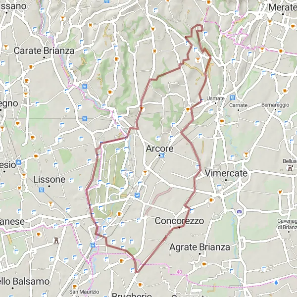 Miniatua del mapa de inspiración ciclista "Ruta corta por caminos de grava cerca de Maresso" en Lombardia, Italy. Generado por Tarmacs.app planificador de rutas ciclistas