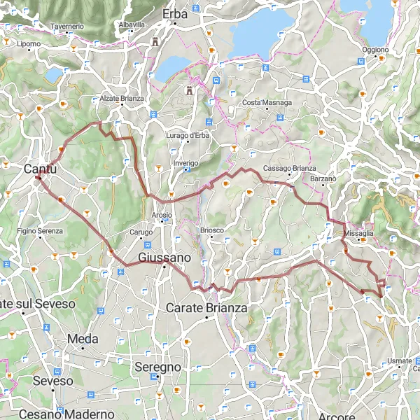 Karten-Miniaturansicht der Radinspiration "Die Naturrunde von Maresso nach Giussano und Fecchio" in Lombardia, Italy. Erstellt vom Tarmacs.app-Routenplaner für Radtouren