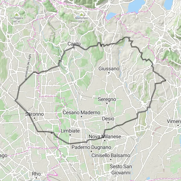 Mapa miniatúra "Cestná trasa s panoramatickými výhľadmi" cyklistická inšpirácia v Lombardia, Italy. Vygenerované cyklistickým plánovačom trás Tarmacs.app