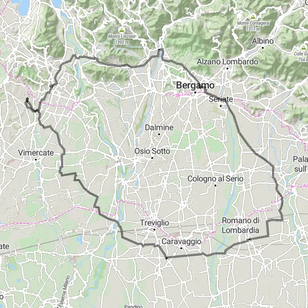 Mapa miniatúra "Cyklotrasa okolo Maressa - 130 km" cyklistická inšpirácia v Lombardia, Italy. Vygenerované cyklistickým plánovačom trás Tarmacs.app