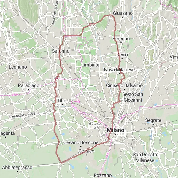 Miniatura della mappa di ispirazione al ciclismo "Giro Gravel da Mariano Comense a Caronno Pertusella" nella regione di Lombardia, Italy. Generata da Tarmacs.app, pianificatore di rotte ciclistiche