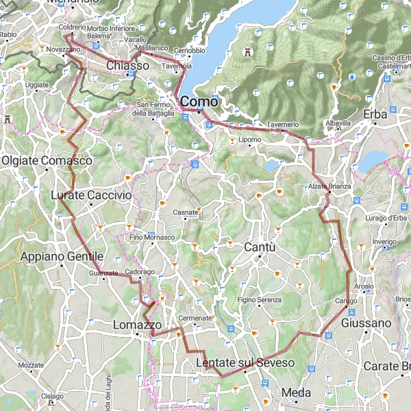 Miniatura della mappa di ispirazione al ciclismo "Alla scoperta di Lazzate, Cardina e Como in sterrato" nella regione di Lombardia, Italy. Generata da Tarmacs.app, pianificatore di rotte ciclistiche