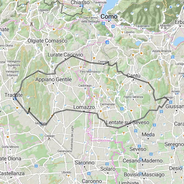 Miniatuurkaart van de fietsinspiratie "Wegtocht door Lombardije" in Lombardia, Italy. Gemaakt door de Tarmacs.app fietsrouteplanner