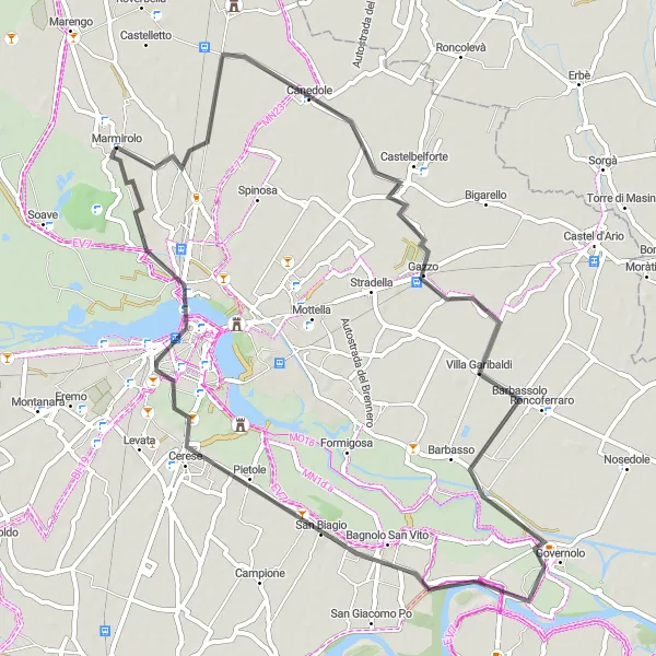 Kartminiatyr av "Från Gazzo till Marmirolo" cykelinspiration i Lombardia, Italy. Genererad av Tarmacs.app cykelruttplanerare