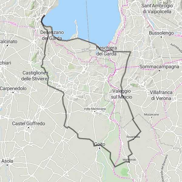 Mapa miniatúra "Goito - Sirmione Road Route" cyklistická inšpirácia v Lombardia, Italy. Vygenerované cyklistickým plánovačom trás Tarmacs.app