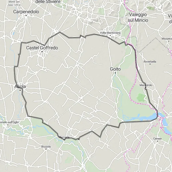 Miniatuurkaart van de fietsinspiratie "Fietsen door het Italiaanse platteland van Marmirolo" in Lombardia, Italy. Gemaakt door de Tarmacs.app fietsrouteplanner