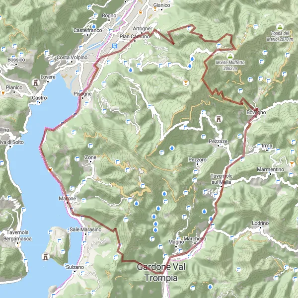 Zemljevid v pomanjšavi "Pustolovščina na gorskih cestah" kolesarske inspiracije v Lombardia, Italy. Generirano z načrtovalcem kolesarskih poti Tarmacs.app