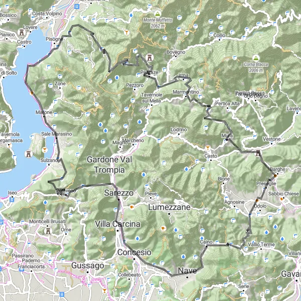 Zemljevid v pomanjšavi "Utrjena cesta do vrha" kolesarske inspiracije v Lombardia, Italy. Generirano z načrtovalcem kolesarskih poti Tarmacs.app