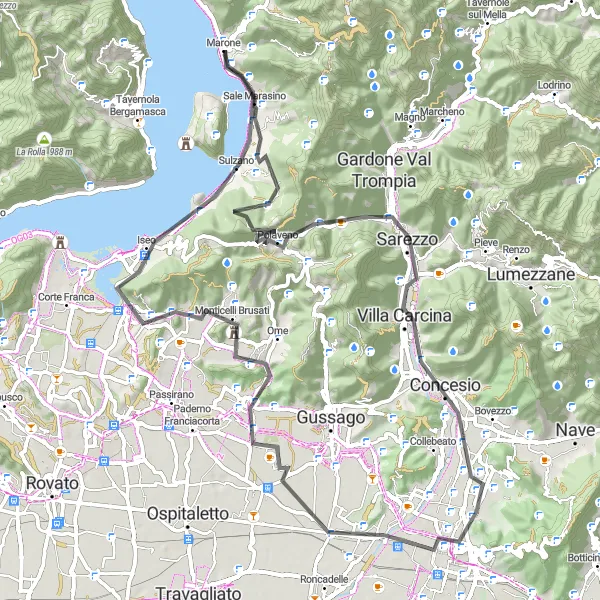 Map miniature of "Brescia Hills Challenge" cycling inspiration in Lombardia, Italy. Generated by Tarmacs.app cycling route planner