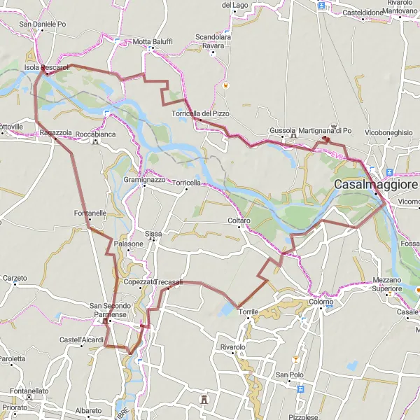 Miniaturní mapa "Gravelová trasa Casalmaggiore - Martignana di Po" inspirace pro cyklisty v oblasti Lombardia, Italy. Vytvořeno pomocí plánovače tras Tarmacs.app