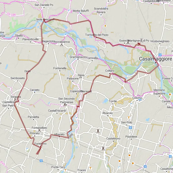 Miniaturní mapa "Gravelní cyklotrasa kolem Martignany di Po" inspirace pro cyklisty v oblasti Lombardia, Italy. Vytvořeno pomocí plánovače tras Tarmacs.app