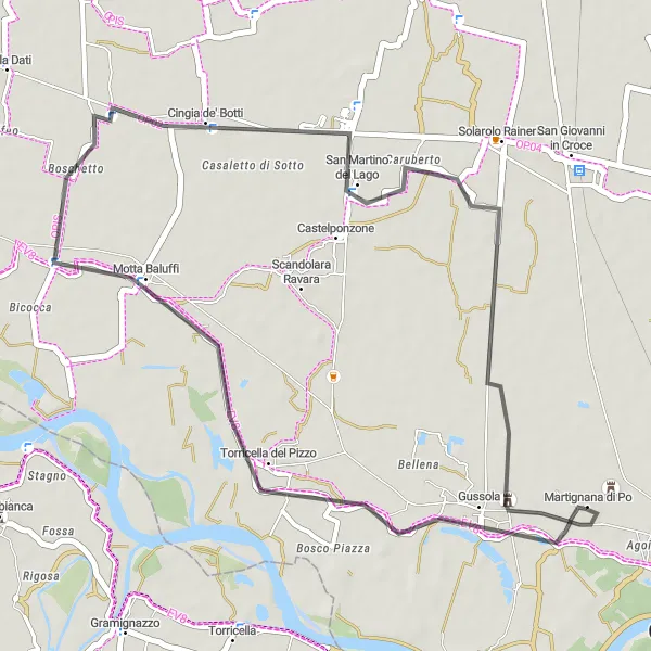 Kartminiatyr av "Gjennom det sørlige Lombardia" sykkelinspirasjon i Lombardia, Italy. Generert av Tarmacs.app sykkelrutoplanlegger