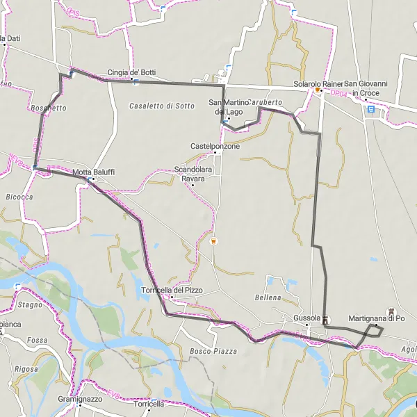 Miniaturní mapa "Přírodní okruh kolem Martignany di Po" inspirace pro cyklisty v oblasti Lombardia, Italy. Vytvořeno pomocí plánovače tras Tarmacs.app