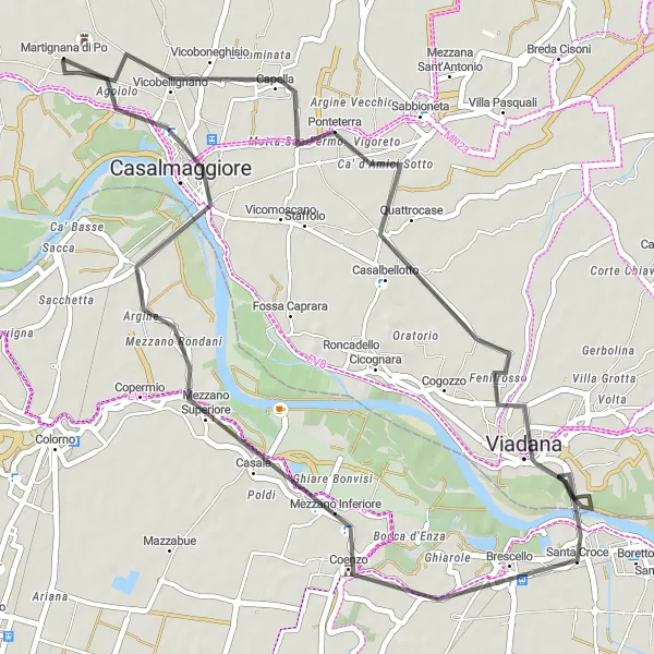 Miniaturní mapa "Cyklistická trasa Viadana - Brescello" inspirace pro cyklisty v oblasti Lombardia, Italy. Vytvořeno pomocí plánovače tras Tarmacs.app