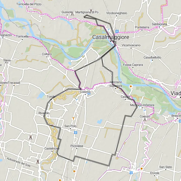Miniaturní mapa "Silniční trasa Casalmaggiore - Martignana di Po" inspirace pro cyklisty v oblasti Lombardia, Italy. Vytvořeno pomocí plánovače tras Tarmacs.app