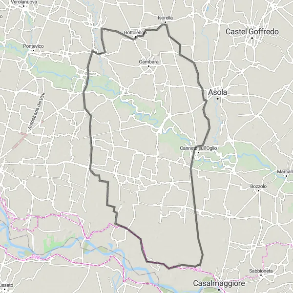 Miniaturní mapa "Okruh kolem Martignana di Po" inspirace pro cyklisty v oblasti Lombardia, Italy. Vytvořeno pomocí plánovače tras Tarmacs.app