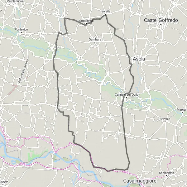 Mapa miniatúra "Okruhová cyklistická trasa z Martignana di Po" cyklistická inšpirácia v Lombardia, Italy. Vygenerované cyklistickým plánovačom trás Tarmacs.app